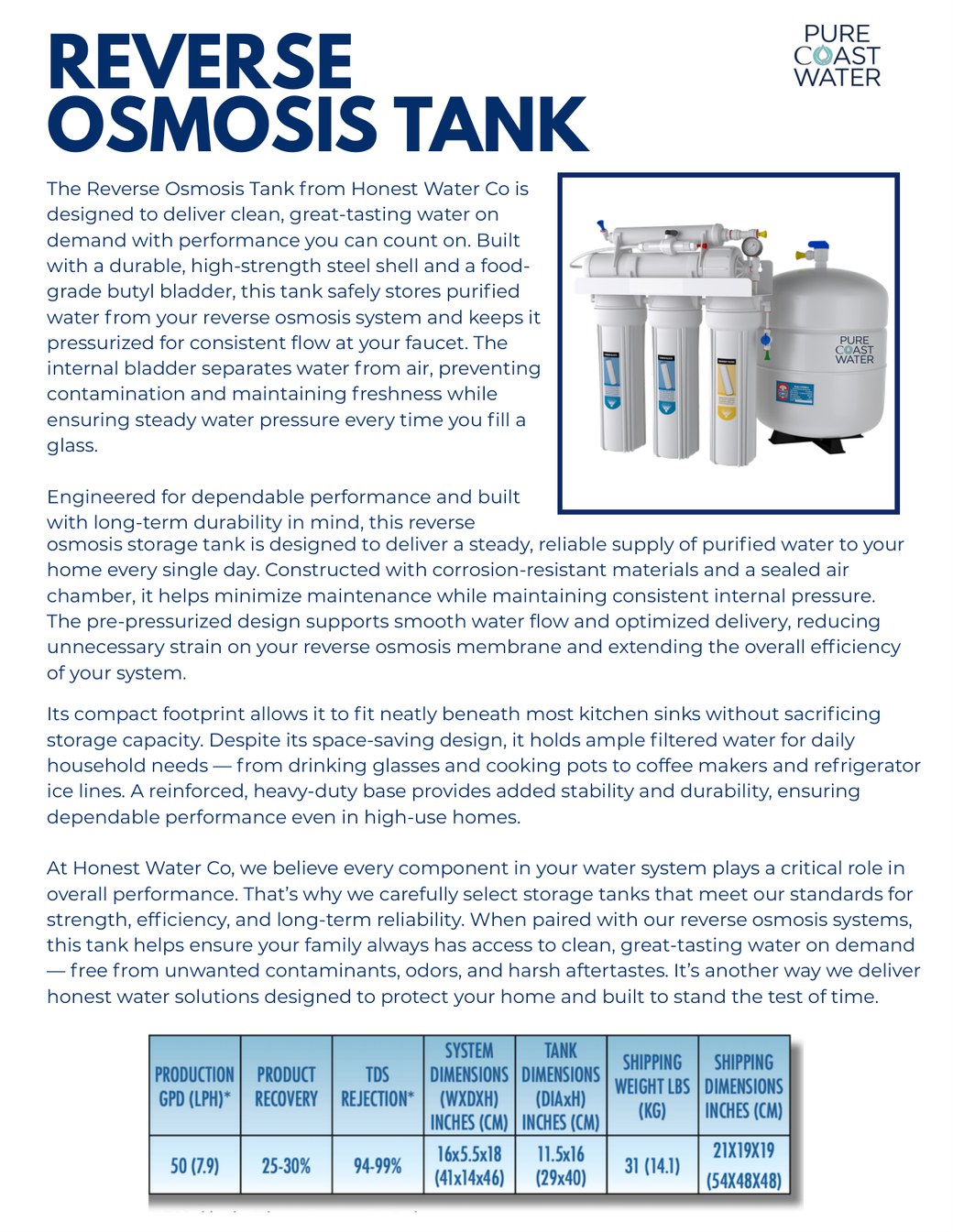 Pure Coast Water under-sink reverse osmosis drinking water system